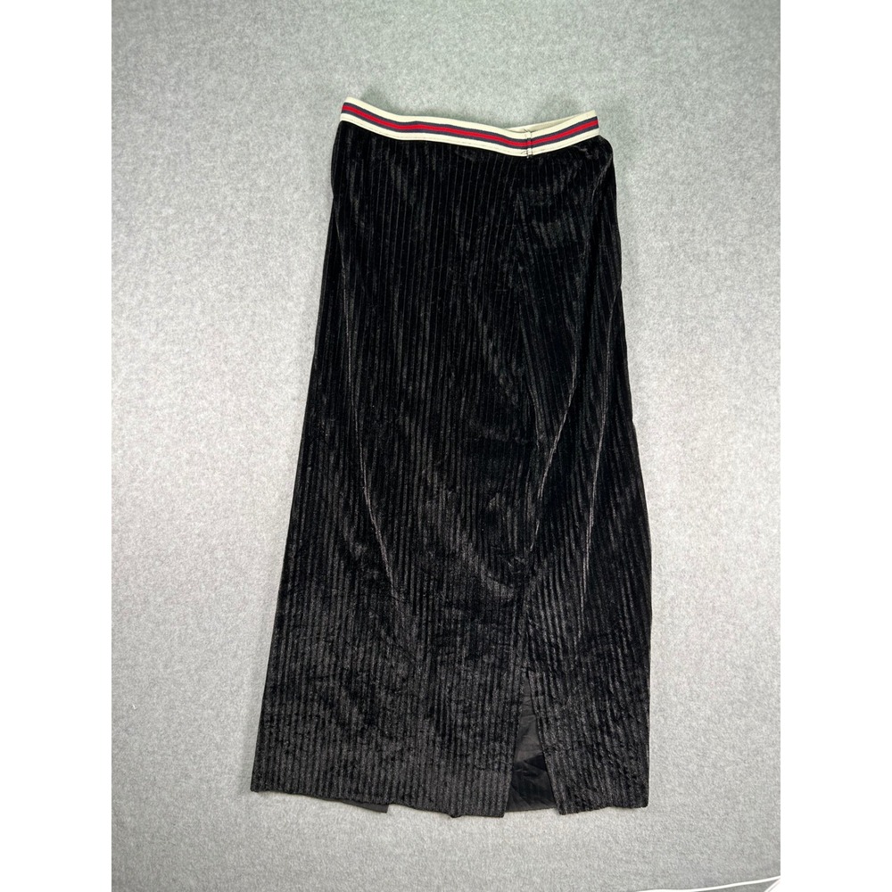 Fits 0*Black Ribbed Velvet Maxi Skirt Striped Elastic Waist Side Slit Size 2
